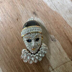 Retired Swarovski Pave Crystal Pierrot Clown Pin brooch Signed
